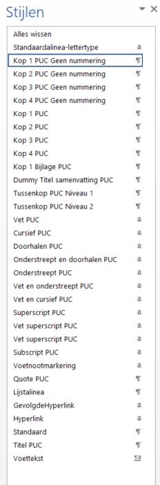 PUC-sjabloon stijlen